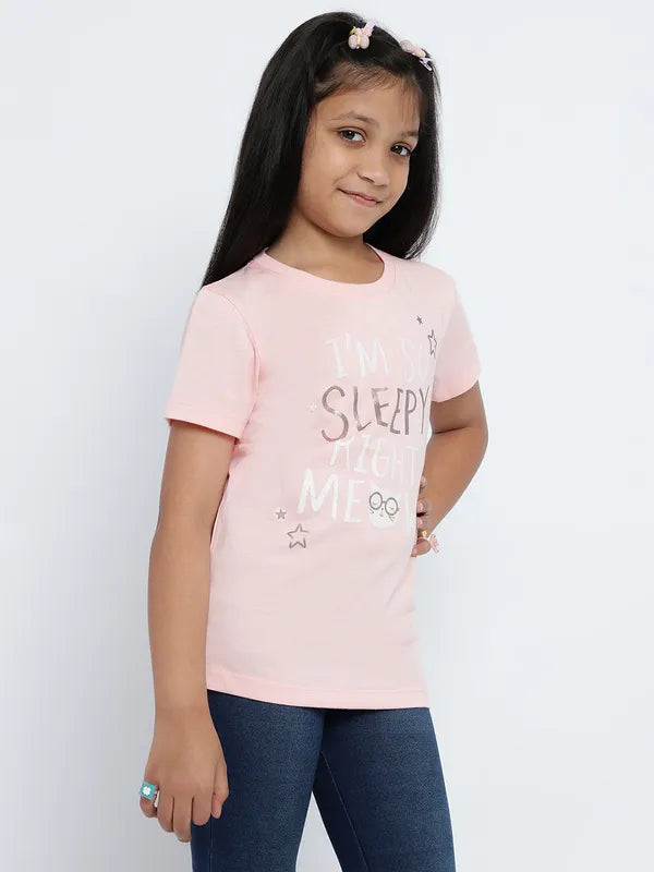 Mettle Girls Typography Printed Round Neck Pure Cotton T-Shirt