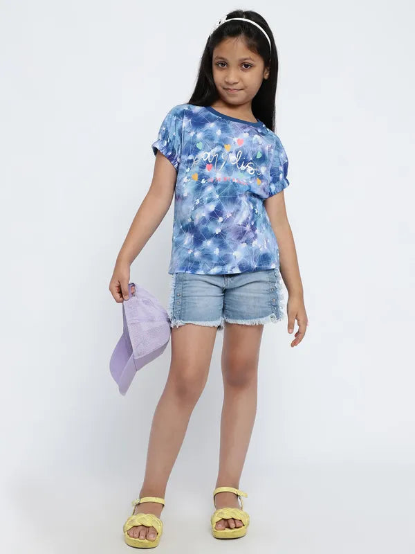 Mettle Girls Abstract Printed Extended Sleeves Cotton T-Shirt