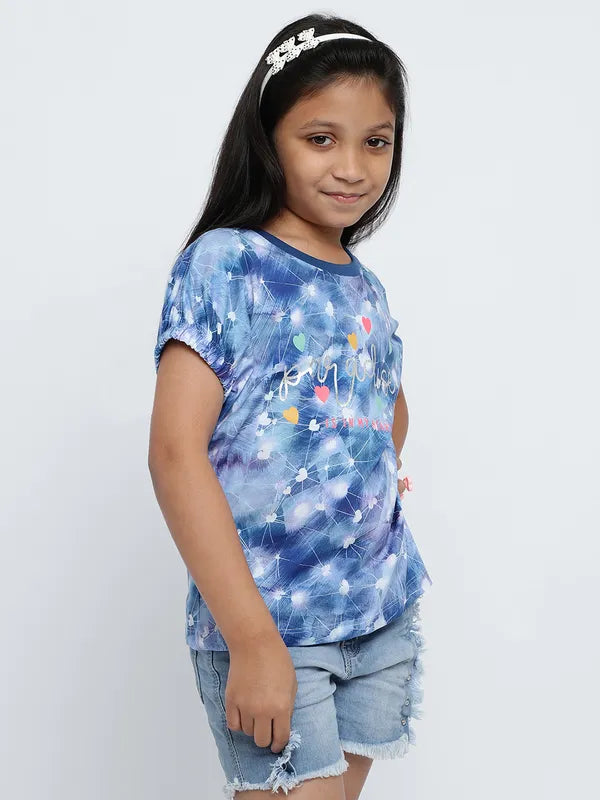 Mettle Girls Abstract Printed Extended Sleeves Cotton T-Shirt