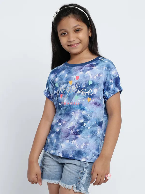 Mettle Girls Abstract Printed Extended Sleeves Cotton T-Shirt