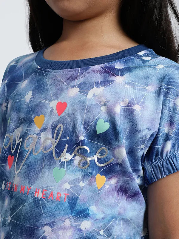 Mettle Girls Abstract Printed Extended Sleeves Cotton T-Shirt