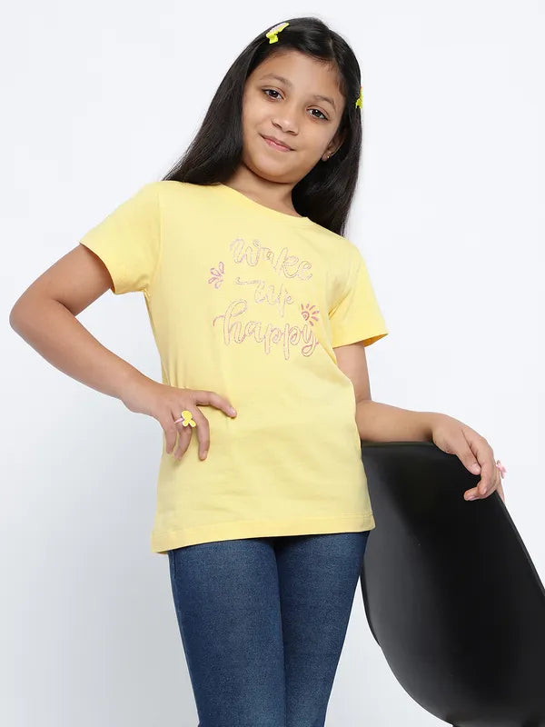 Mettle Girls  Typography Round Neck Cottont-Shirt