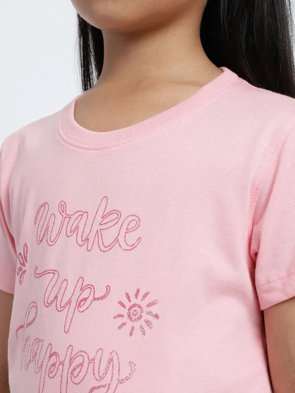 Mettle Girls Typography Printed Embellished Cotton Casual T-Shirt