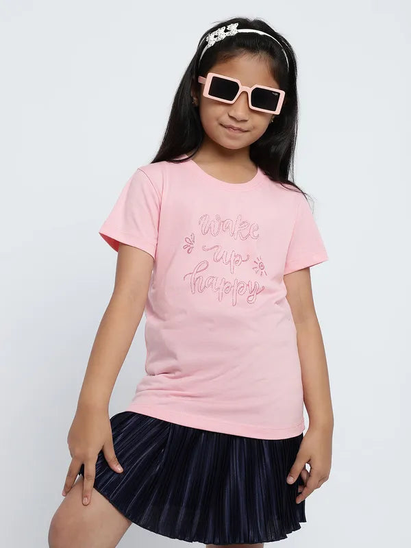 Mettle Girls Typography Printed Embellished Cotton Casual T-Shirt