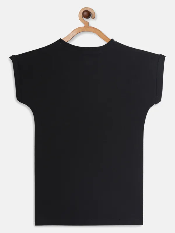 Black Graphic Round Neck