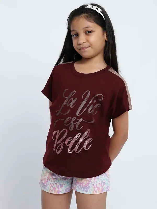 Mettle Girls Typographic Printed Cotton T-Shirt