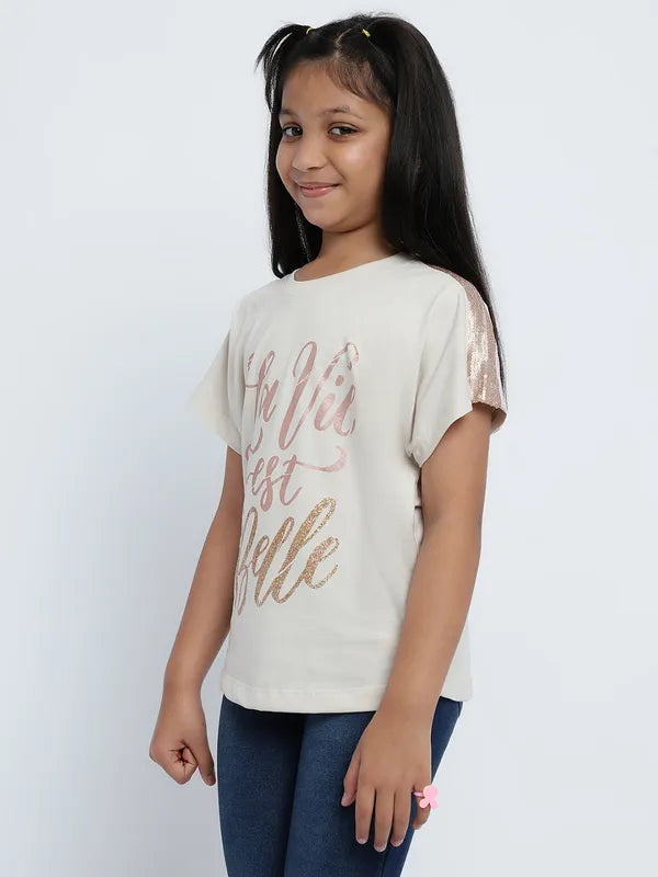 Mettle Girls Typography Printed Cotton T-Shirt