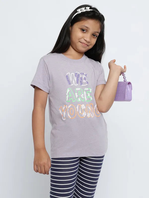 Mettle Girls Typography Printed Round Neck Cotton Regular Fit T-Shirt