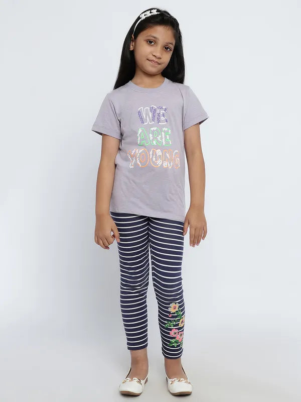 Mettle Girls Typography Printed Round Neck Cotton Regular Fit T-Shirt