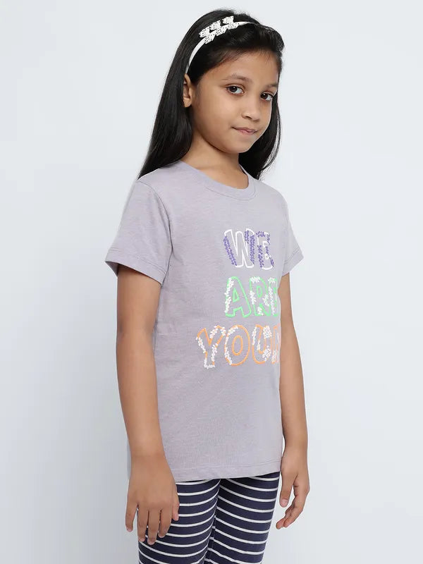 Mettle Girls Typography Printed Round Neck Cotton Regular Fit T-Shirt