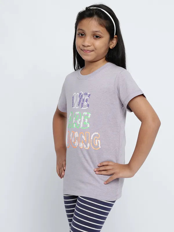 Mettle Girls Typography Printed Round Neck Cotton Regular Fit T-Shirt