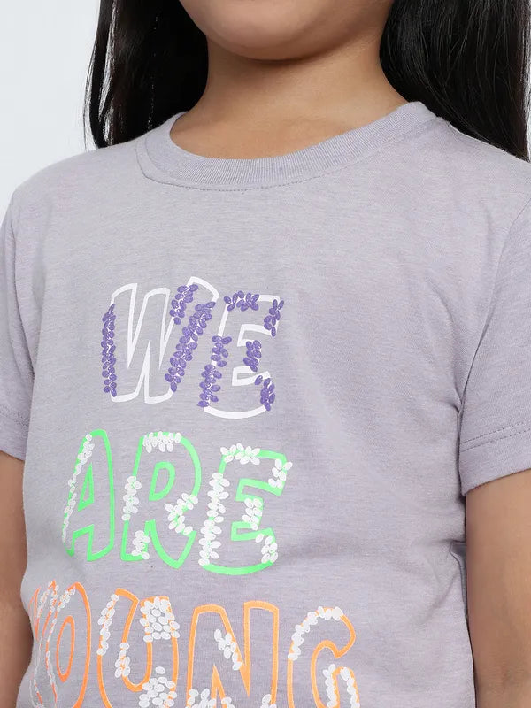 Mettle Girls Typography Printed Round Neck Cotton Regular Fit T-Shirt