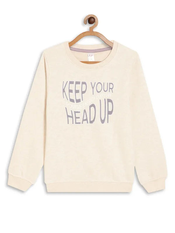 Mettle Girls Beige Printed Fleece Sweatshirt