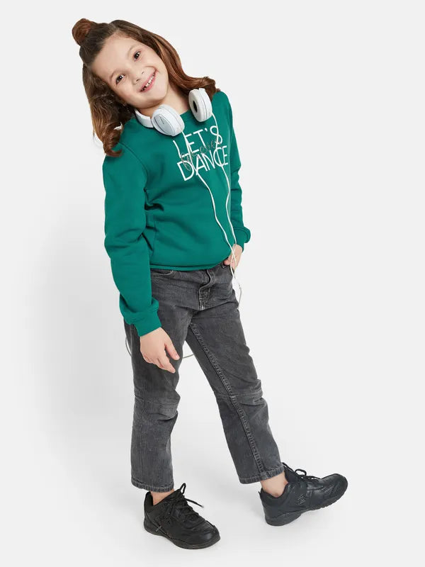 Mettle Girls Green Printed Sweatshirt