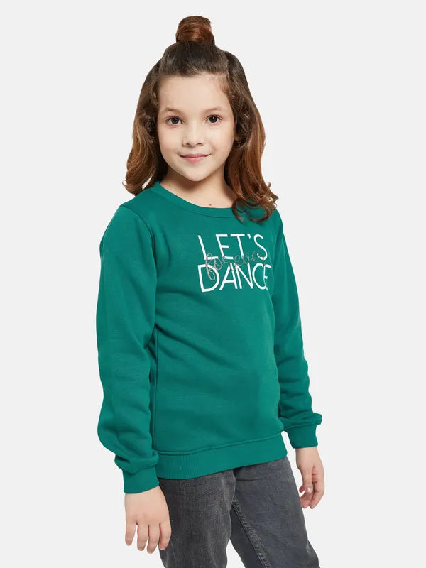 Mettle Girls Green Printed Sweatshirt