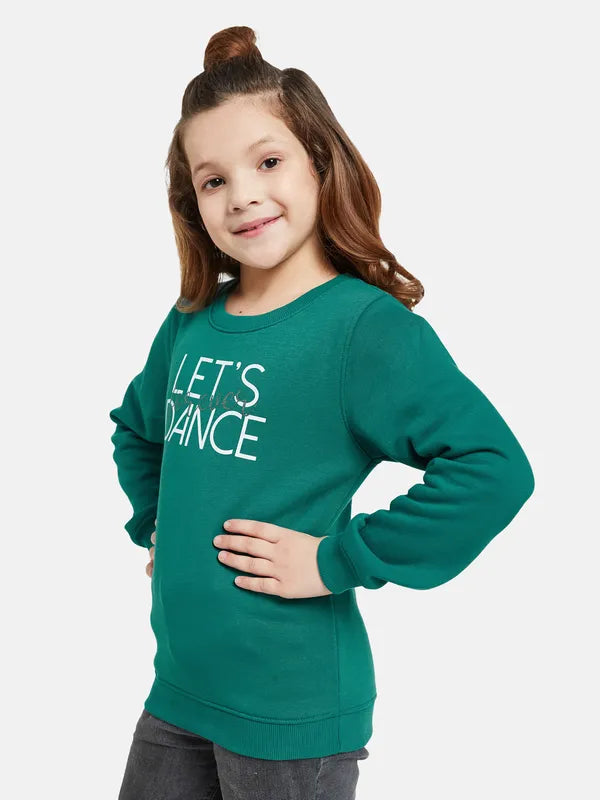 Mettle Girls Green Printed Sweatshirt