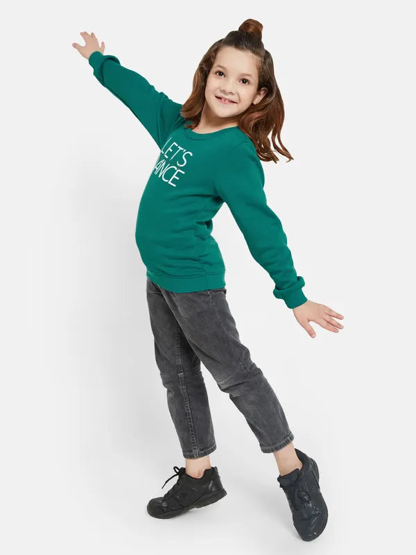 Mettle Girls Green Printed Sweatshirt