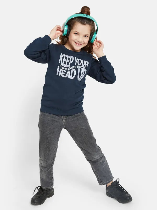 Mettle Girls Navy Blue Printed Sweatshirt