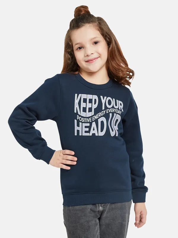 Mettle Girls Navy Blue Printed Sweatshirt