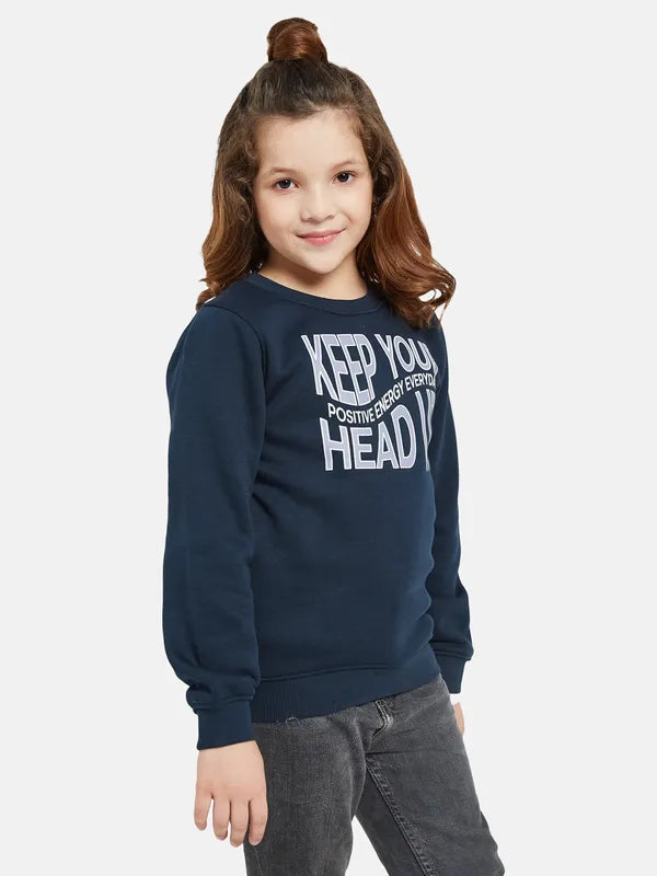 Mettle Girls Navy Blue Printed Sweatshirt