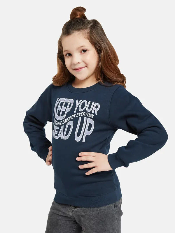 Mettle Girls Navy Blue Printed Sweatshirt