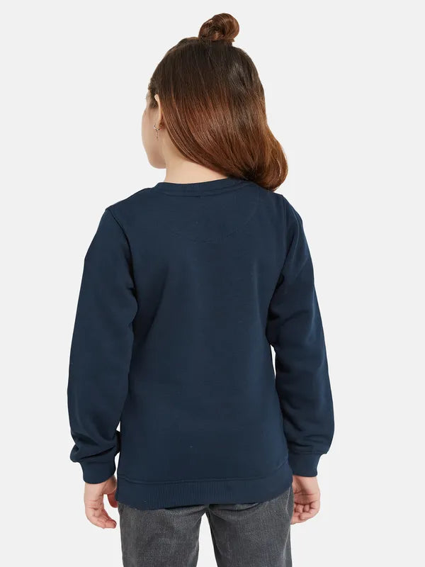 Mettle Girls Navy Blue Printed Sweatshirt