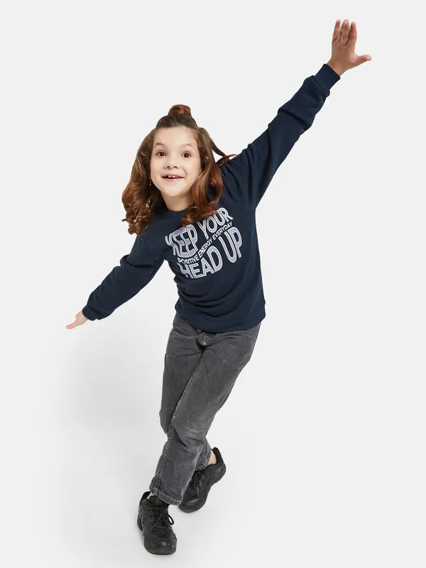 Mettle Girls Navy Blue Printed Sweatshirt