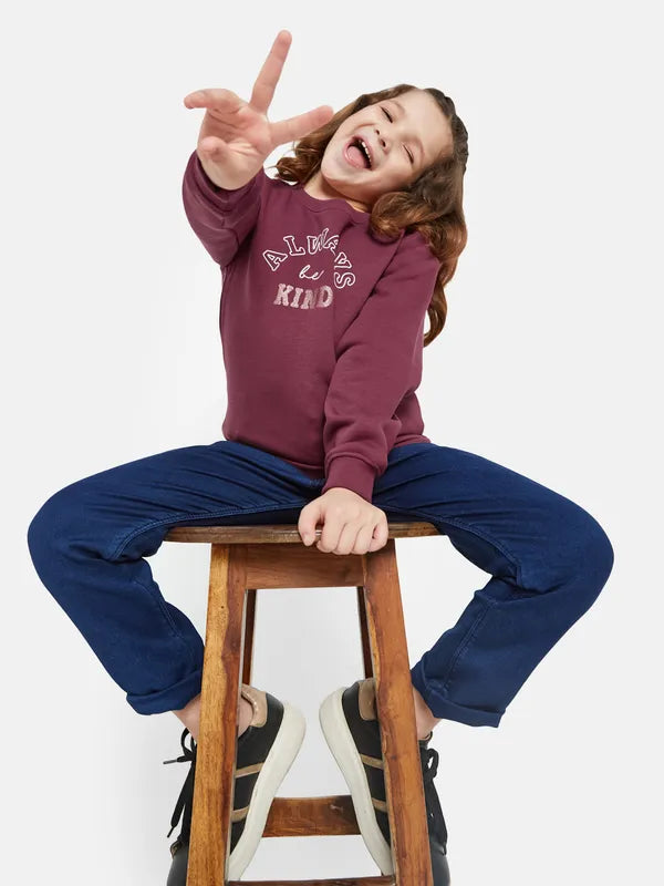 Mettle Girls Maroon Printed Sweatshirt