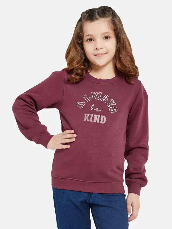 Mettle Girls Maroon Printed Sweatshirt