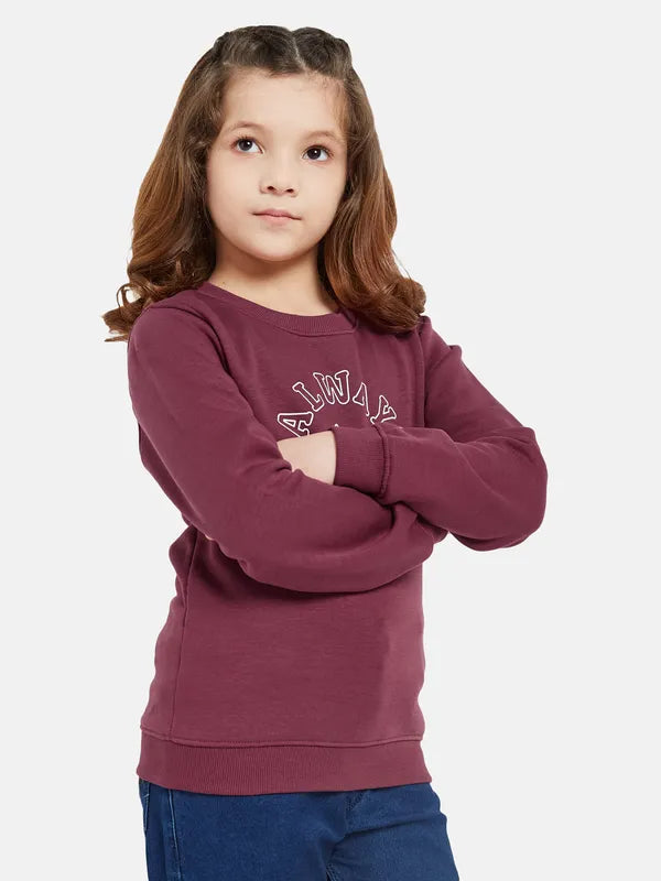 Mettle Girls Maroon Printed Sweatshirt