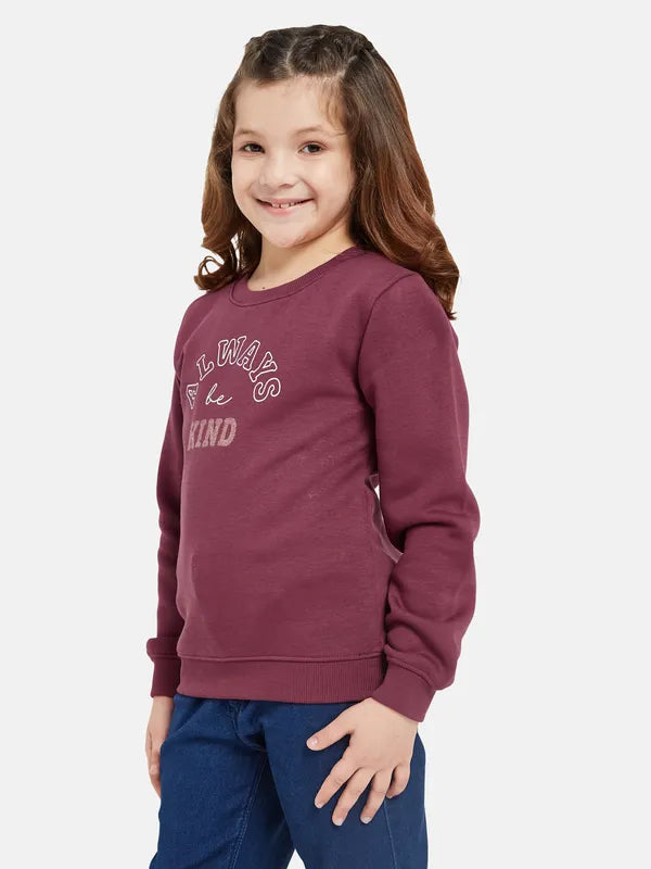 Mettle Girls Maroon Printed Sweatshirt