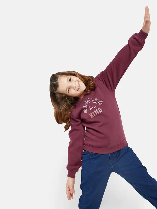 Mettle Girls Maroon Printed Sweatshirt