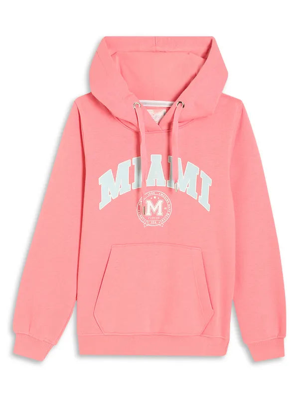 Mettle Girls Pink Printed Hooded Fleece Sweatshirt