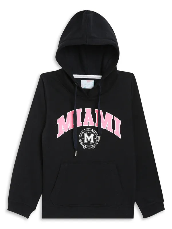 Mettle Girls Black Printed Hooded Sweatshirt