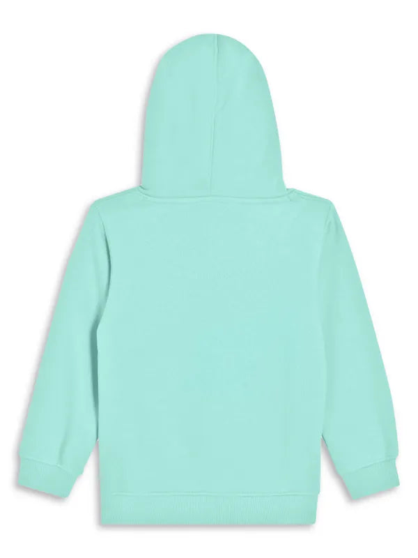 Mettle Girls Green Printed Hooded Sweatshirt