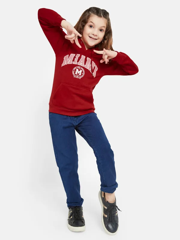 Mettle Girls Red Printed Hooded Sweatshirt