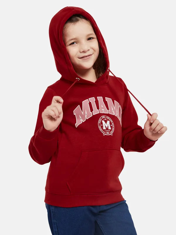 Mettle Girls Red Printed Hooded Sweatshirt