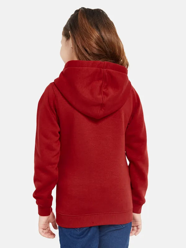 Mettle Girls Red Printed Hooded Sweatshirt