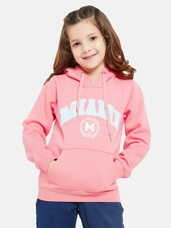 Mettle Girls Pink Printed Hooded Sweatshirt