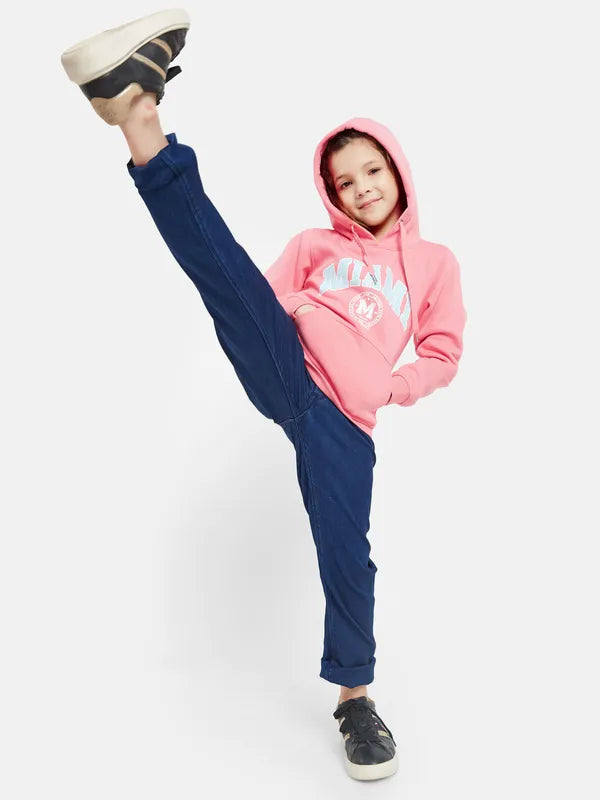 Mettle Girls Pink Printed Hooded Sweatshirt