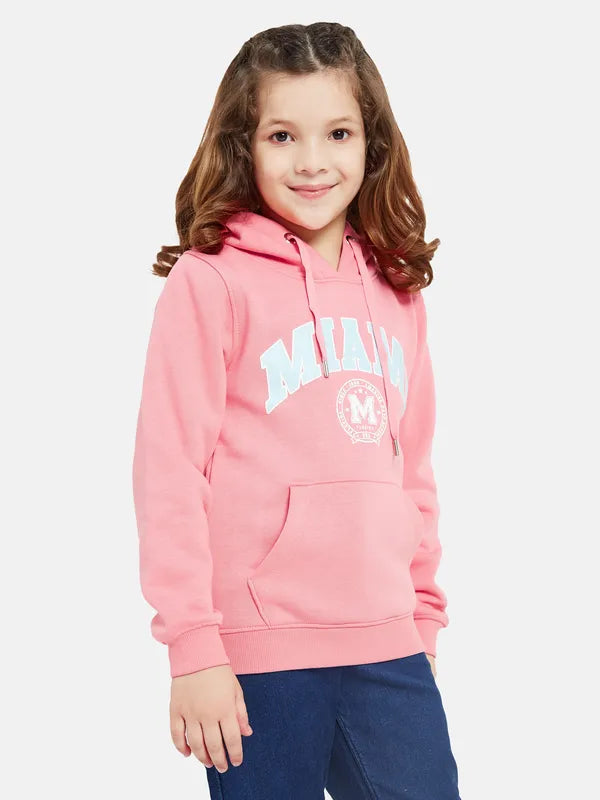 Mettle Girls Pink Printed Hooded Sweatshirt