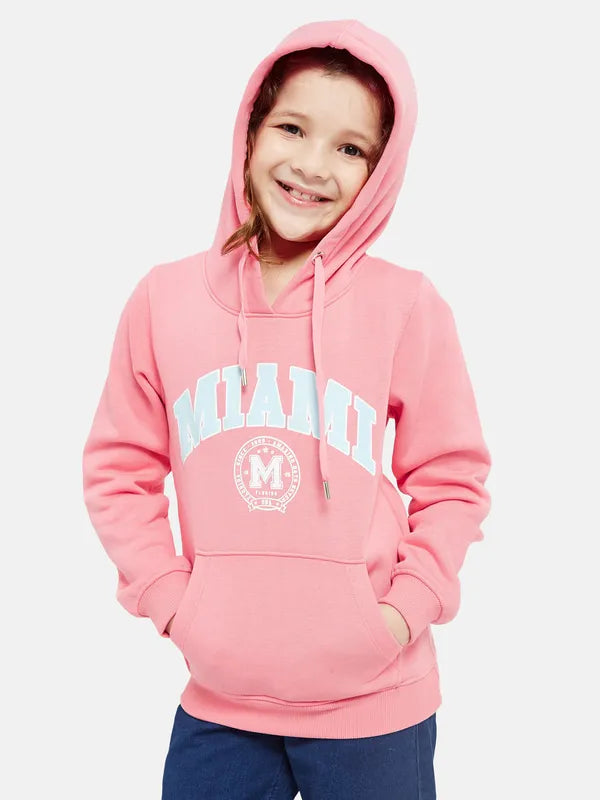 Mettle Girls Pink Printed Hooded Sweatshirt