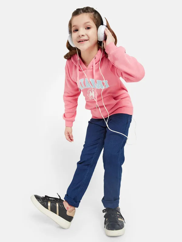 Mettle Girls Pink Printed Hooded Sweatshirt