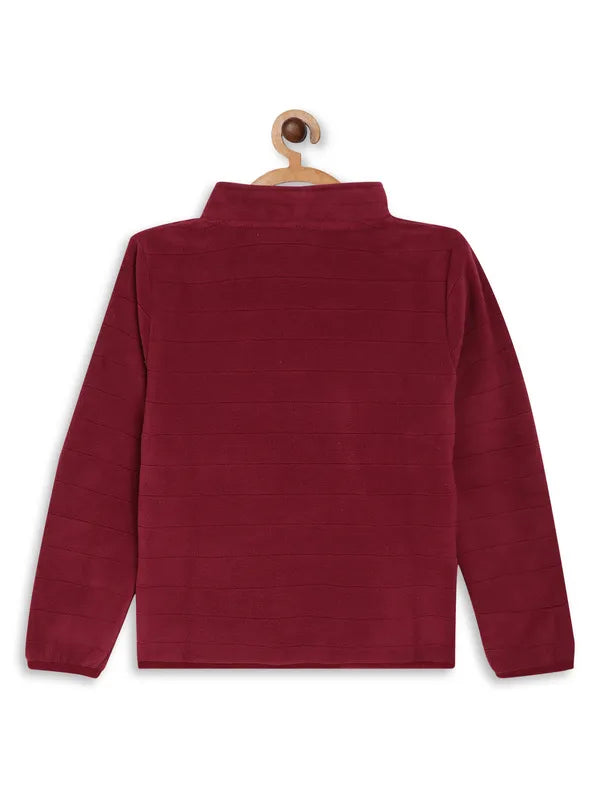 Mettle Girls Maroon Solid Wool Front Open Sweater