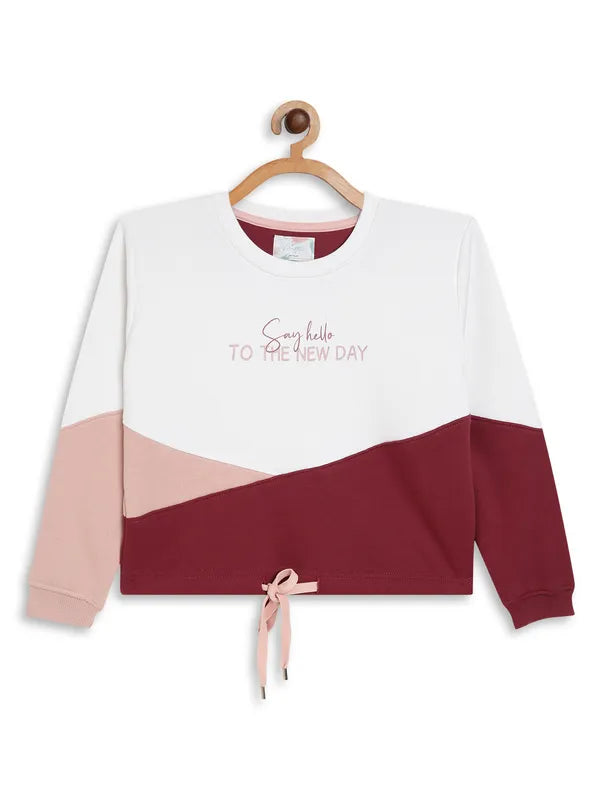 Mettle Girls Maroon Colourblocked Fleece Sweatshirt