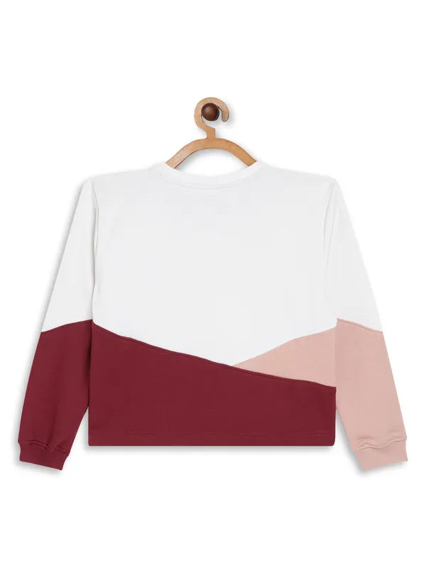 Mettle Girls Maroon Colourblocked Fleece Sweatshirt