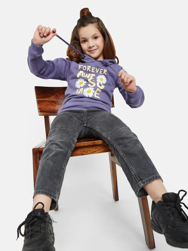 Mettle Girls Purple Printed Hooded Sweatshirt