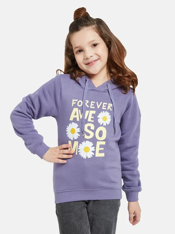 Mettle Girls Purple Printed Hooded Sweatshirt