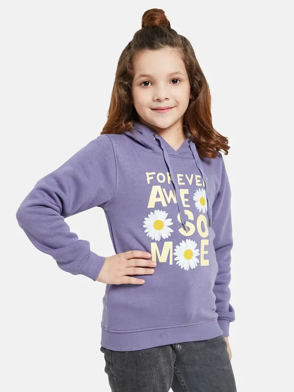 Mettle Girls Purple Printed Hooded Sweatshirt