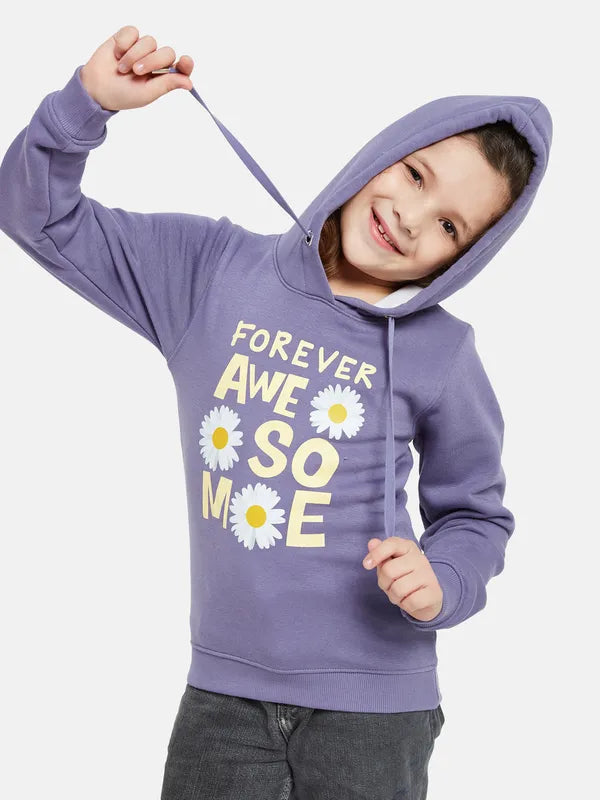 Mettle Girls Purple Printed Hooded Sweatshirt